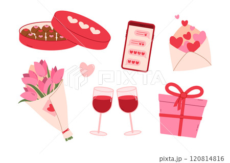Valentines Day elements set. Flat vector isolated illustration 120814816