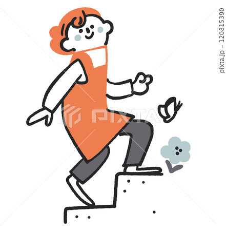 ステップを軽やかに上るエプロン姿の女性 セットのストックイラスト素材 ステップを軽やかに上るエプロン姿の女性 セットのストックイラスト素材 120815390