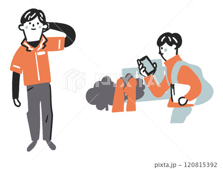コンビニ店員でアルバイトする学生 セットのストックイラスト素材 コンビニ店員でアルバイトする学生 セットのストックイラスト素材 120815392