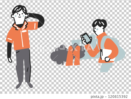 Stock illustration material of a student working part-time at a convenience store 120815392