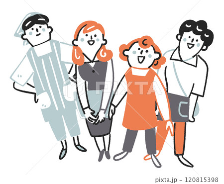 非正規雇用で働く女性たち　セットのストックイラスト素材	 120815398