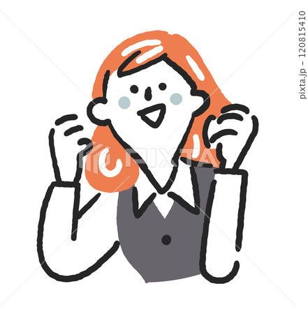 ガッツポーズを取る女性事務員　ストックイラスト素材 120815410