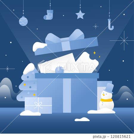 冬のクリスマスプレゼントを開けるイラスト 冬のクリスマスプレゼントを開けるイラスト 120815621