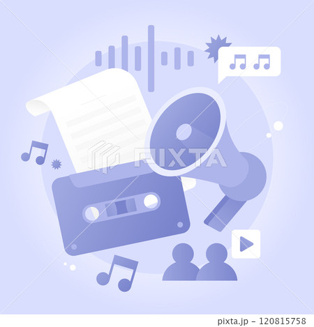 拡声器とカセットテープの音楽関連イラスト 120815758
