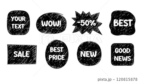 Black color hand drawn ink pen brush stroke text blocks. Set of hand drawing vector banners. 120815878