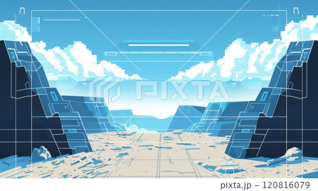 Futuristic Cityscape in Monochromatic Blue with High-Tech Architecture Futuristic Cityscape in Monochromatic Blue with High-Tech Architecture 120816079