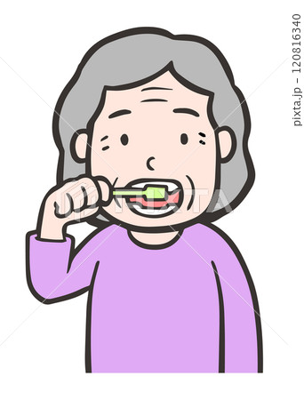 歯磨きをする高齢者の女性 120816340