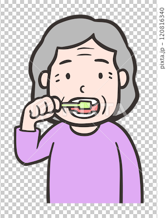 歯磨きをする高齢者の女性 120816340