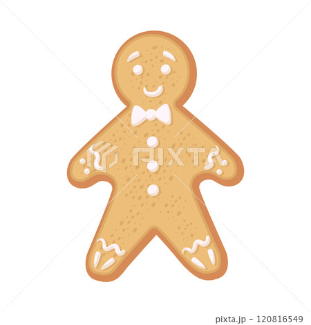 Christmas gingerbread cookie gingerbread man shape decorated with icing. Illustration of a holiday treat on a white background. Christmas gingerbread cookie gingerbread man shape decorated with icing. Illustration of a holiday treat on a white background. 120816549