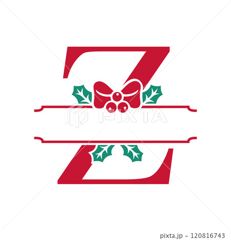 Vector festive, decorative split letter Z monogram with Christmas elements, perfect for personalized holiday designs 120816743
