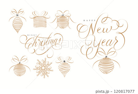 Christmas tree toys icons collection beige 120817077