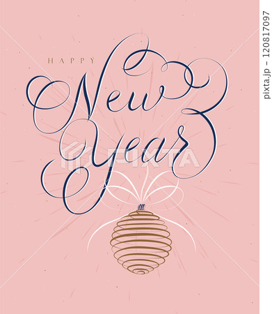 Poster Merry Christmas with lettering and red tree toy rose 120817097