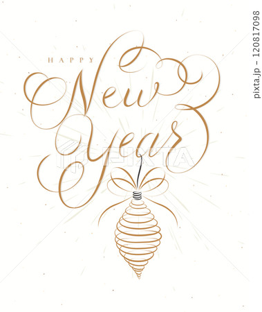 Poster Merry Christmas with lettering and green tree toy 120817098