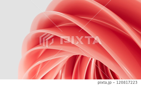 Abstract 3D background with red wavy lines in a minimalist style, smooth texture, modern design for banners, presentations, backgrounds, and advertising. Geometric shapes on a light background. 120817223