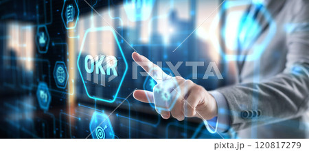 OKR Objective key result business technology finance concept on virtual screen 120817279