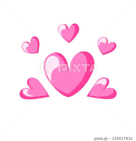 Pink hearts in various sizes in cartoon style. Ideal for Valentines Day design, love theme card, romantic messages, sticker and social media post. Cute and cheerful art. Pink hearts in various sizes in cartoon style. Ideal for Valentines Day design, love theme card, romantic messages, sticker and social media post. Cute and cheerful art. 120817932