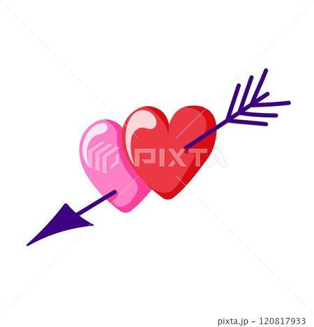 Valentine day heart with Cupid arrow in cartoon style. Happy holiday greeting design. Isolated on white background. Valentine day heart with Cupid arrow in cartoon style. Happy holiday greeting design. Isolated on white background. 120817933
