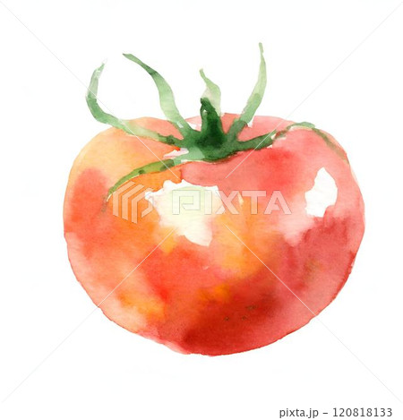 シンプルな水彩画のトマト　白バック 120818133