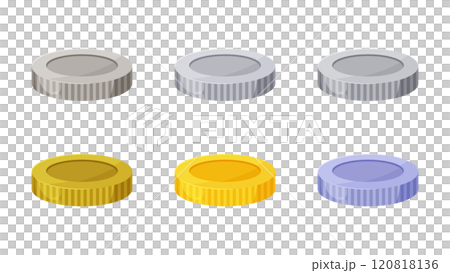 Illustration material set of coins seen from an angle 120818136