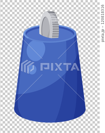 コップをコインが貫通する手品のイラスト 120818316