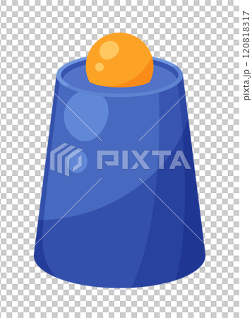 Illustration of a magic trick in which a ball penetrates a cup 120818317