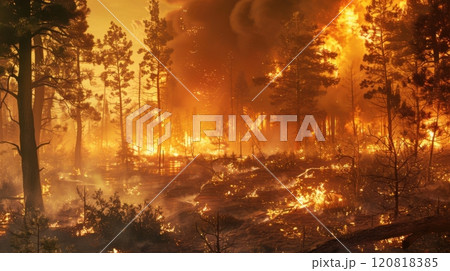 An Extensive Forest Engulfed In Raging Wildfires 120818385