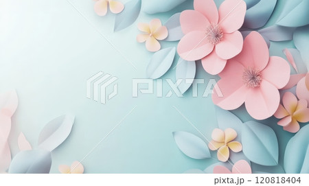 Banner Mockup Paper Flowers in Pastel Colors 120818404