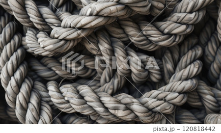 Close-Up Shot Of Tangled Fabric With Knots 120818442