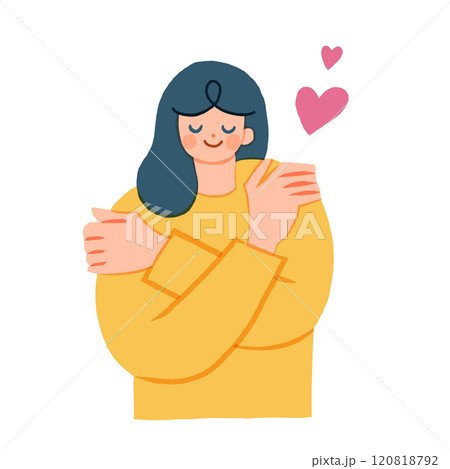 セルフハグ 自分自身を抱きしめる女性のイラスト セルフハグ 自分自身を抱きしめる女性のイラスト 120818792