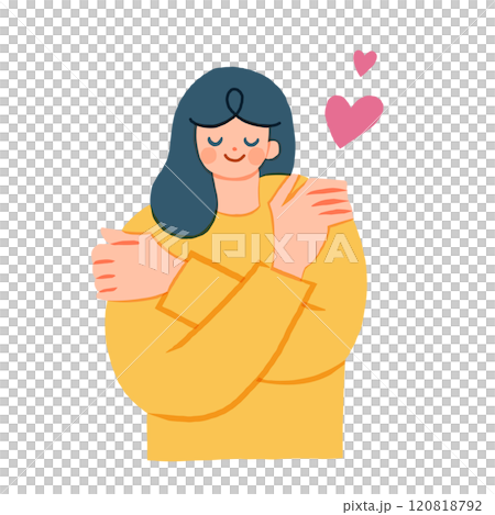 自我擁抱 一個女人擁抱自己的插圖 120818792