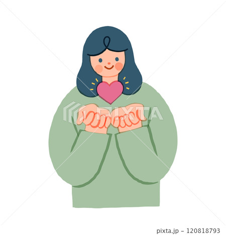 手のひらでハートを持つ女性 120818793