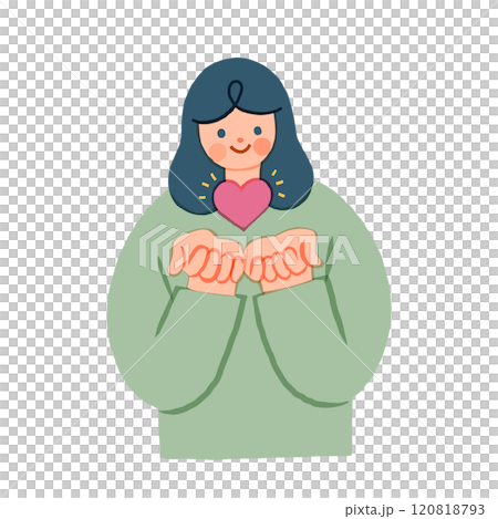 手のひらでハートを持つ女性 120818793