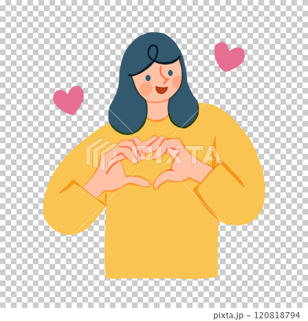 Illustration of a woman making a heart symbol with her hands 120818794