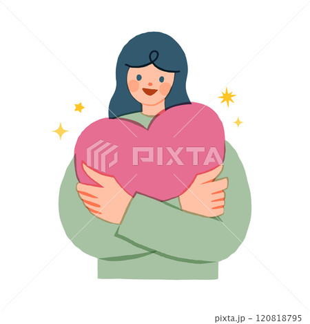 ハートを抱きしめる女性のイラスト ハートを抱きしめる女性のイラスト 120818795