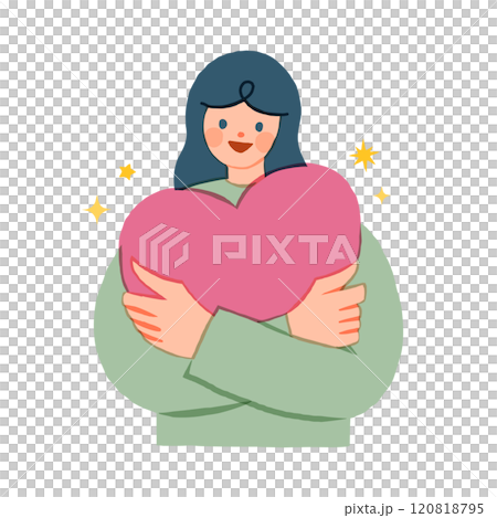 ハートを抱きしめる女性のイラスト ハートを抱きしめる女性のイラスト 120818795