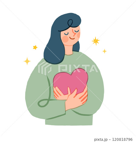 ハートを抱きしめる女性のイラスト 120818796