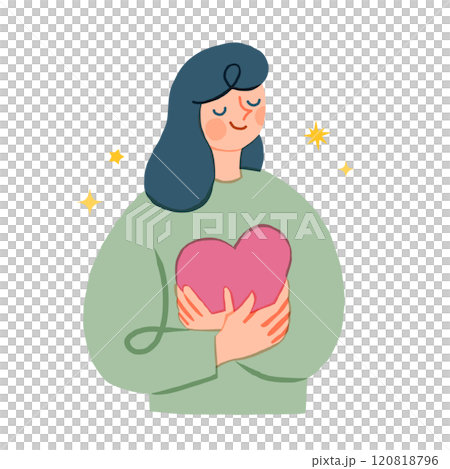 ハートを抱きしめる女性のイラスト 120818796