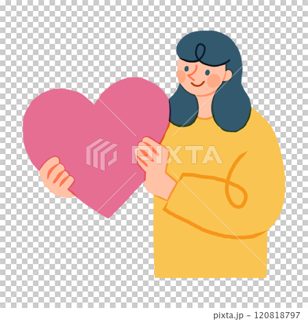 Illustration of a woman holding a heart 120818797