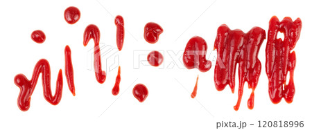 Red tomato sauce or ketchup isolated on white background . Top view. Flat lay 120818996