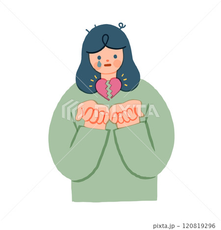 割れたハートを手のひらで持つ女性のイラスト 120819296