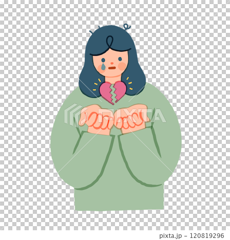 割れたハートを手のひらで持つ女性のイラスト 120819296