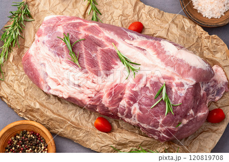Neck of raw pork meat . Top view 120819708