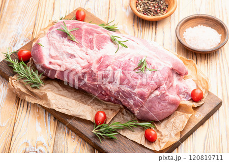 Neck of raw pork meat . Top view 120819711