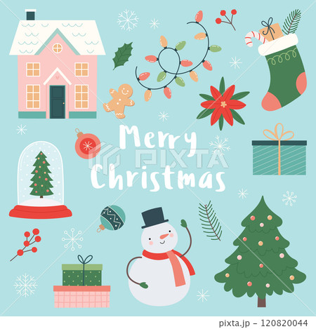 Set of Christmas illustration. Cute illustration for design, greeting card, decoration, textile. 120820044
