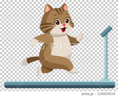 ルームランナーで走るちょっと太った猫のイラスト(笑顔) ルームランナーで走るちょっと太った猫のイラスト(笑顔) 120820919