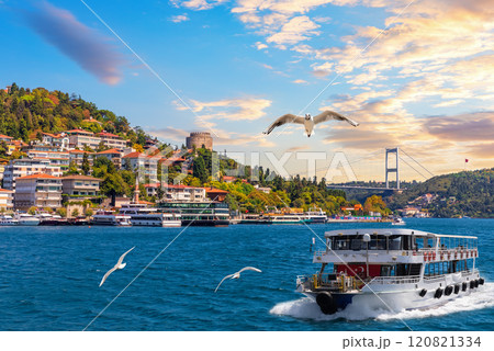 Ship is sailing in the the Bosphorus Straight by Bebek neighborhood, Istanbul, Turkey Ship is sailing in the the Bosphorus Straight by Bebek neighborhood, Istanbul, Turkey 120821334