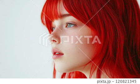 Vibrant red hair portrait of a teenage model for fashion and beauty editorials Vibrant red hair portrait of a teenage model for fashion and beauty editorials 120821345