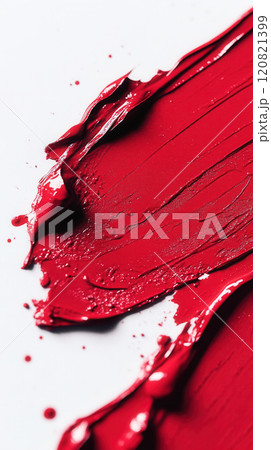Artistic red lipstick smudge on white background for cosmetic design Artistic red lipstick smudge on white background for cosmetic design 120821399