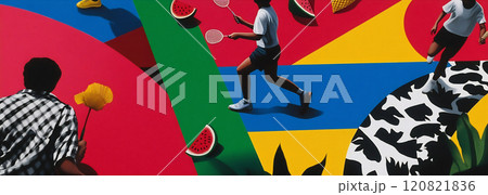 Vibrant badminton in the park 120821836