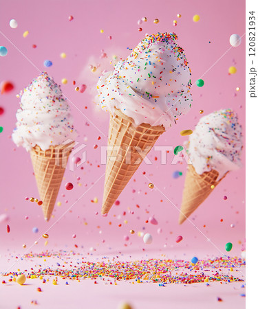 Ice cream cones with sprinkles Ice cream cones with sprinkles 120821934